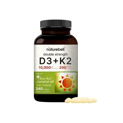Picture of NatureBell Vitamin D3 K2 (10,000 IU Vitamin D + 200mcg Vitamin K MK-7) 240 Softgels