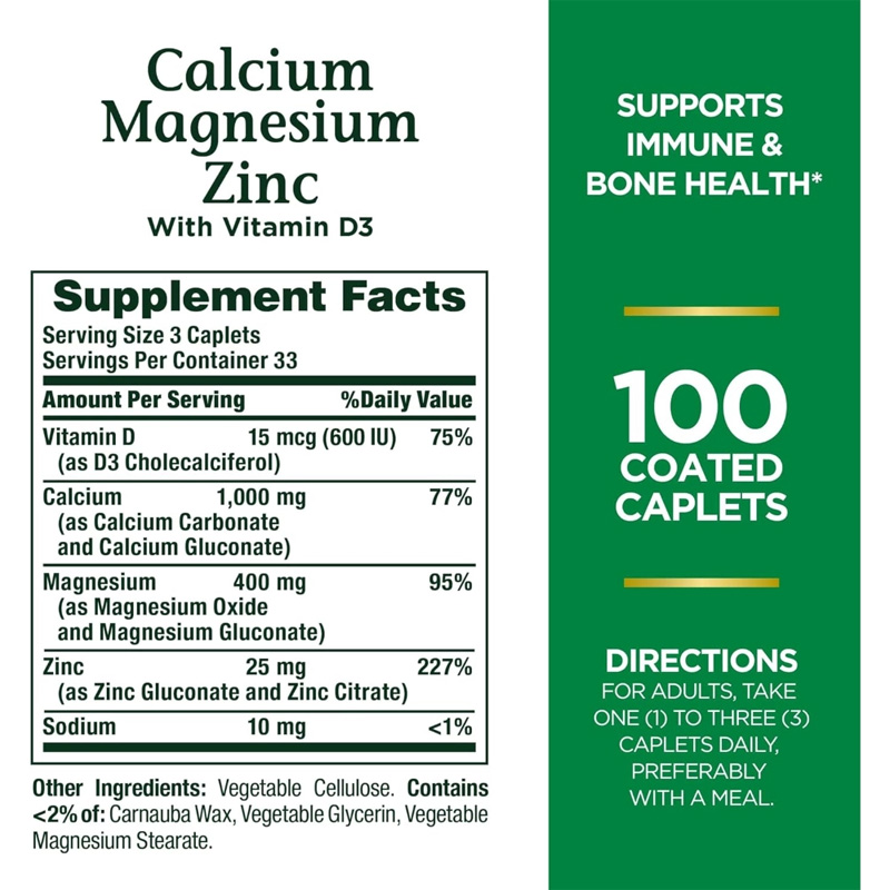 Picture of Nature’s Bounty Calcium Magnesium Zinc with Vitamin D3 - 100 Coated Caplets