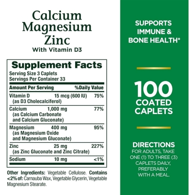 Picture of Nature’s Bounty Calcium Magnesium Zinc with Vitamin D3 - 100 Coated Caplets