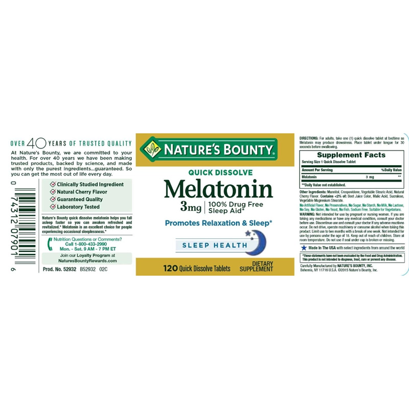 Picture of Nature’s Bounty Melatonin 3mg -120 Tablets