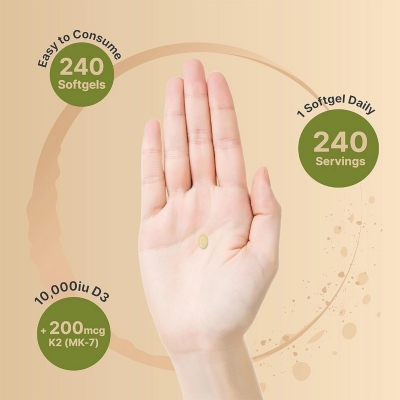 Picture of NatureBell Vitamin D3 K2 (10,000 IU Vitamin D + 200mcg Vitamin K MK-7) 240 Softgels