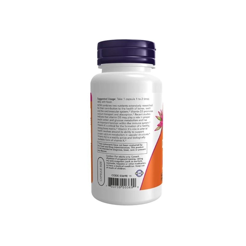 Picture of NOW Vitamin D3 & K2 1000 iu/45 mcg - 120 Veg Capsules