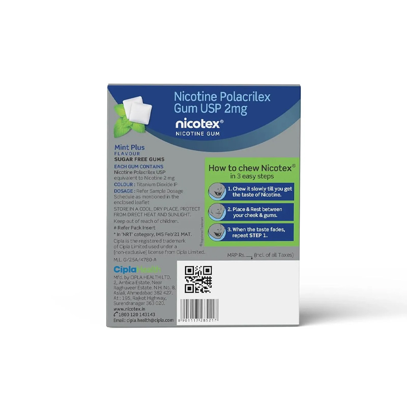 Picture of Nicotex Chewing Gum Mint Plus Flavour 2mg 12s