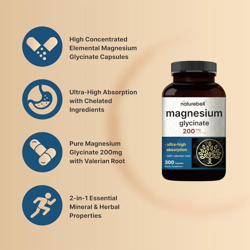 Picture of NatureBell  Magnesium Glycinate for Sleep, 200mg with Valerian Root-300 Capsules