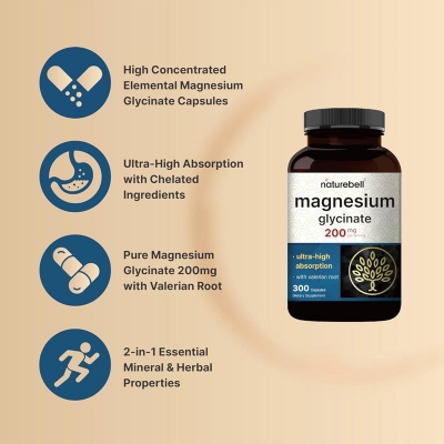 Picture of NatureBell  Magnesium Glycinate for Sleep, 200mg with Valerian Root-300 Capsules