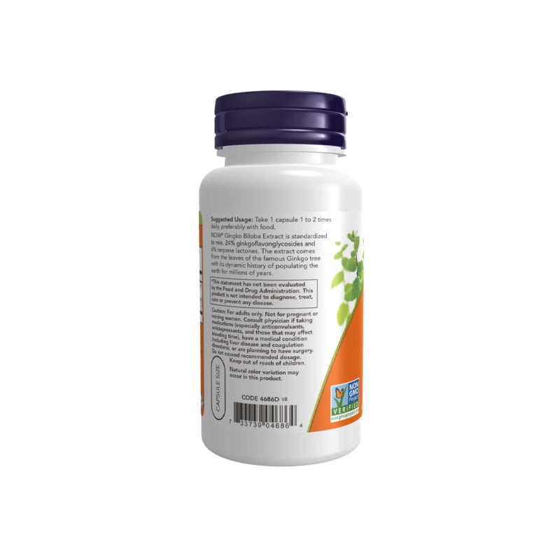 Picture of NOW Ginkgo Biloba 60mg 24% Extract- 60 Capsules
