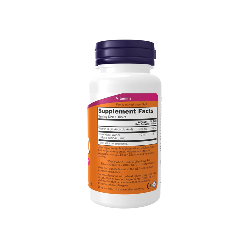 Picture of NOW Vitamin C-500 with Rose Hips- 100 Tablets