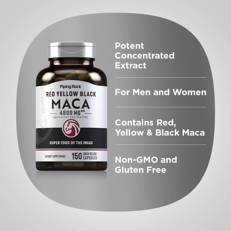 Picture of Piping Rock Red Yellow Black Maca Root 4800mg -150 Capsules 