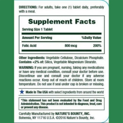 Picture of Natures Bounty Folic Acid 800 mcg - 250 Rapid Release Softgels