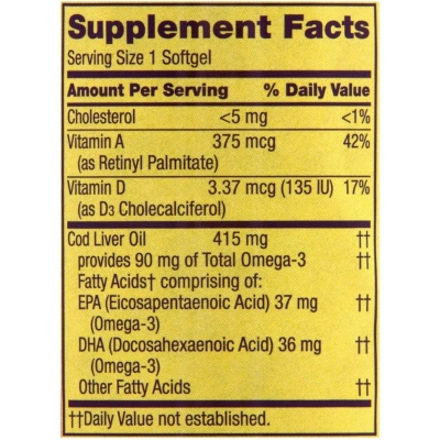 Picture of Spring Valley Cod Liver Oil Plus Vitamin A & D -100 Capsules