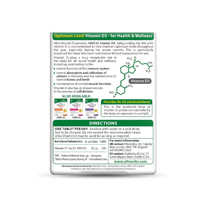 Picture of Vitabiotics Ultra Vitamin D Tablets 1000IU Optimum Level - 96 Tablets