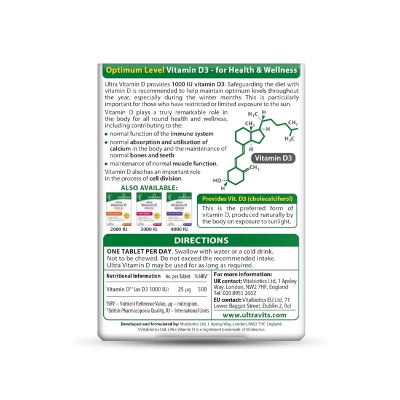 Picture of Vitabiotics Ultra Vitamin D Tablets 1000IU Optimum Level - 96 Tablets