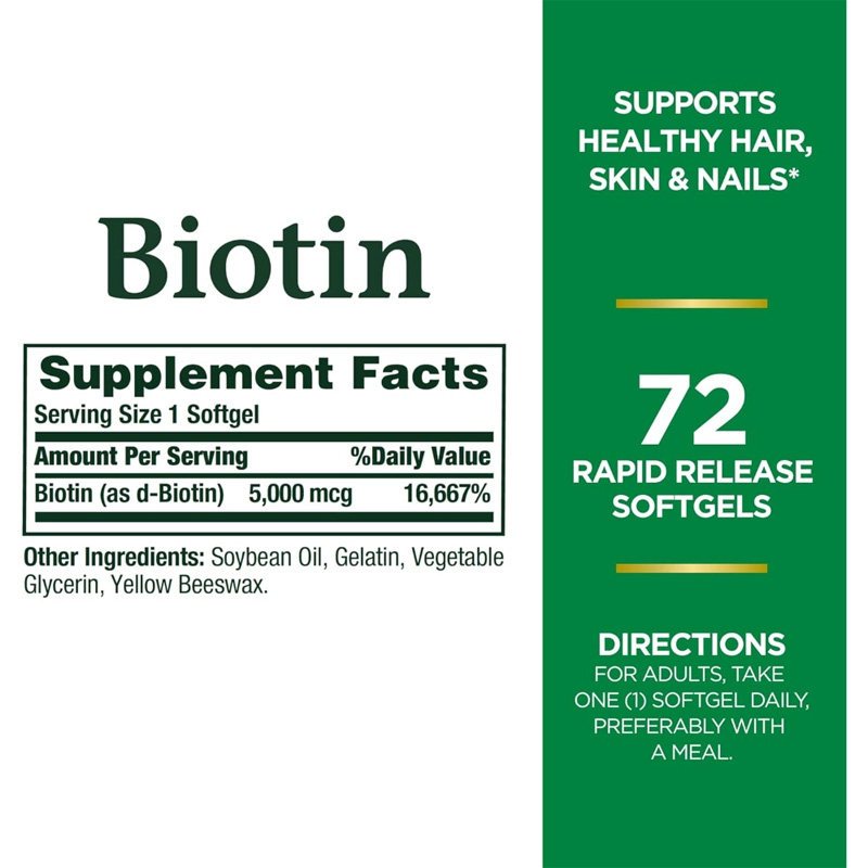 Picture of Nature's Bounty Biotin 5000mcg -72 Capsules Supports Healthy Hair Skin Nails