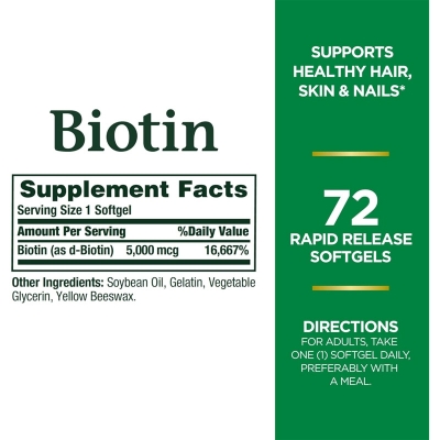 Picture of Nature's Bounty Biotin 5000mcg -72 Capsules Supports Healthy Hair Skin Nails