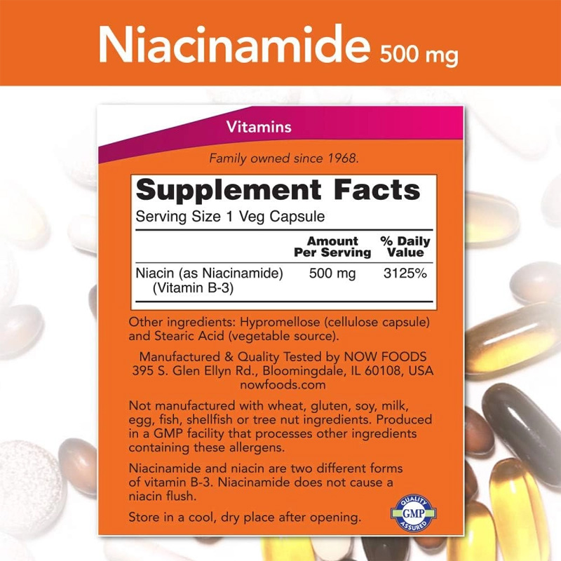 Picture of NOW Niacinamide (Vitamin B-3) 500 mg Energy Production - 100 Veg Capsules