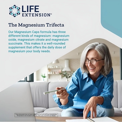 Picture of Life Extension Magnesium Caps 500 mg For Men and Women - 100 Vegetarian Capsules