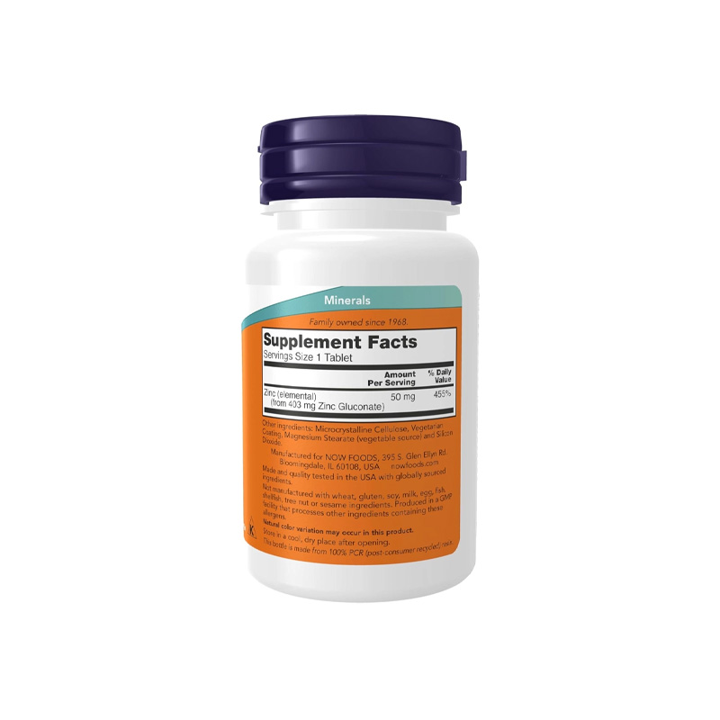 Picture of NOW Zinc (Zinc Gluconate) 50 mg - 100 Tablets