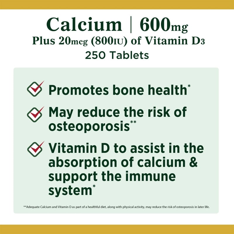 Picture of Nature's Bounty Calcium 600 + Vitamin D3 Tablets 600 Mg- 250 Tablets