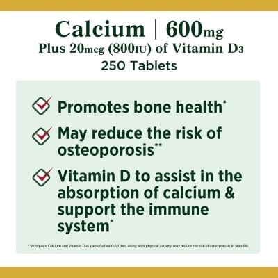 Picture of Nature's Bounty Calcium 600 + Vitamin D3 Tablets 600 Mg- 250 Tablets