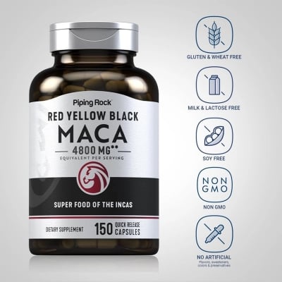 Picture of Piping Rock Red Yellow Black Maca Root 4800mg -150 Capsules 