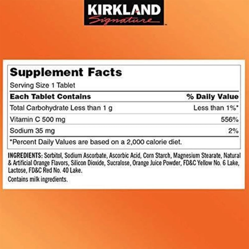 Picture of Kirkland Vitamin C (500 mg)Tangy Orange Chewable-500 Tablets