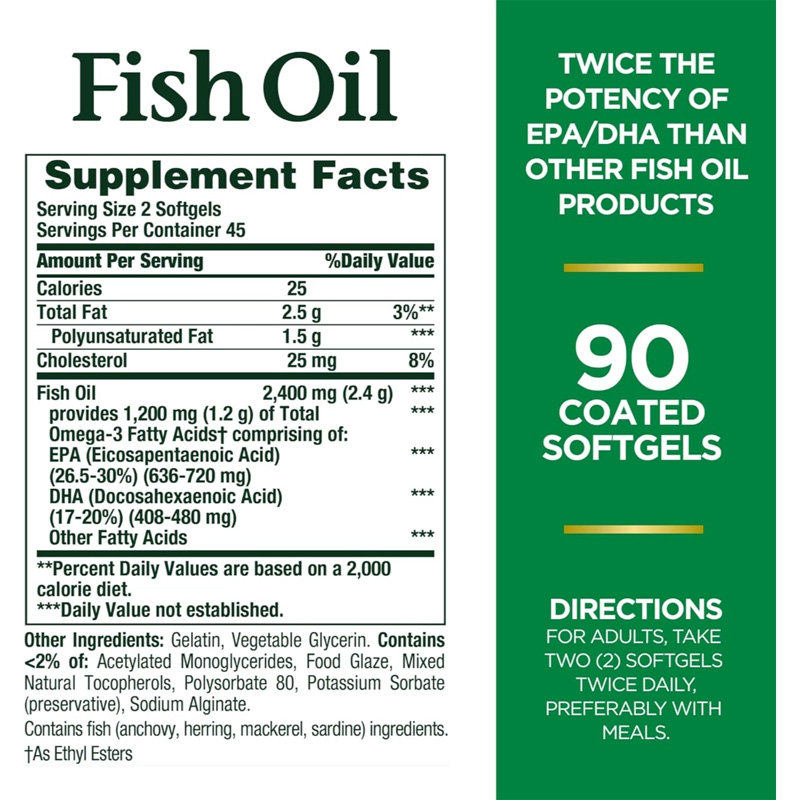Picture of Nature's Bounty Fish Oil, Supports Heart Health 2400mg - 90 Coated Softgels