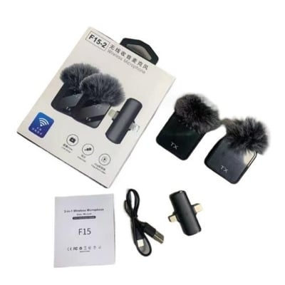 Picture of F15-2 Wireless Lavalier Microphone Dual Mic 2 in 1 Clip Mic for Android iPhone Type-C Lightning 3.5mm Vlog Video Recording Interview Noise Reduction Wireless Microphone