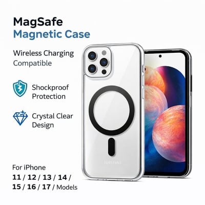 Picture of MagSafe Magnetic Wireless Charging Clear Case for iPhone 11 / 11 Pro Max / 12 Mini / 12 / 12 Pro / 12 Pro Max / 13 / 13 Pro / 14 / 14 Pro / 14 Pro Max / 15 / 15 Pro / 15 Pro Max / 16 Pro / 17 / 17 Pro – Shockproof Transparent Back Cover