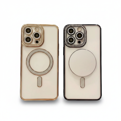 Picture of Glitter Diamond Wireless Charger Phone Cover for iphone 13 Pro Max Magnetic case with Camera Protector