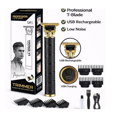 Picture of Vintage V9 Professional Hair Cutting Machine Stainless Steel Barber Trimmer for Men – USB Rechargeable T-Blade Hair & Beard Trimmer, Close Cutting Grooming Machine for Home Car Use Beard Lighter Shaver
