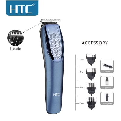 Picture of HTC AT-1210 Professional Hair & Beard Trimmer for Men – T-Blade, USB Rechargeable, Low Noise, Adjustable Combs (1mm/3mm/5mm/7mm)