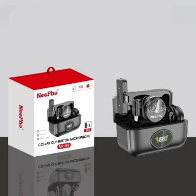 Picture of NP-59 Dual Wireless Microphone 2 in 1 with Type-C & Lightning Receiver | Noise Reduction Lavalier Mic for Android iPhone YouTube Video Recording Live Streaming Interview