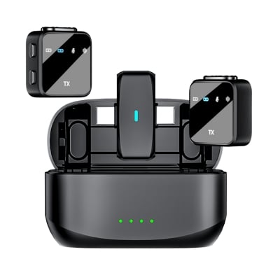 Picture of NP-60 Wireless Microphone Dual Mic Magnetic Clip | Noise Cancelling Lavalier Mic for Android iPhone | Live Streaming, Vlogging, Interview Recording