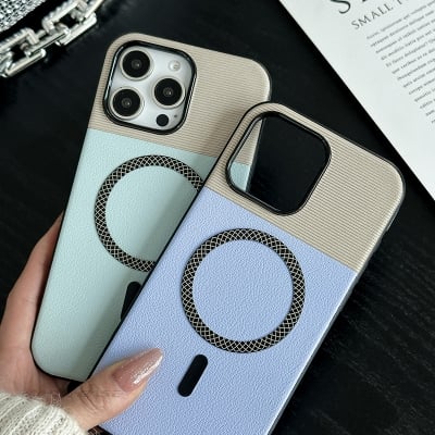 Picture of Splicing Pattern Leather Design Phone Case Accessories Wireless Charging Phone Cover for Samsung Note 8 / Note 9 / Note 10+ / A07 4G / A10 / A15/ A16 / A17 4G / S23 / S24 / A32 4G / A33 / A36 / A52 4G / A53 5G / A55 / A56 Leather Case