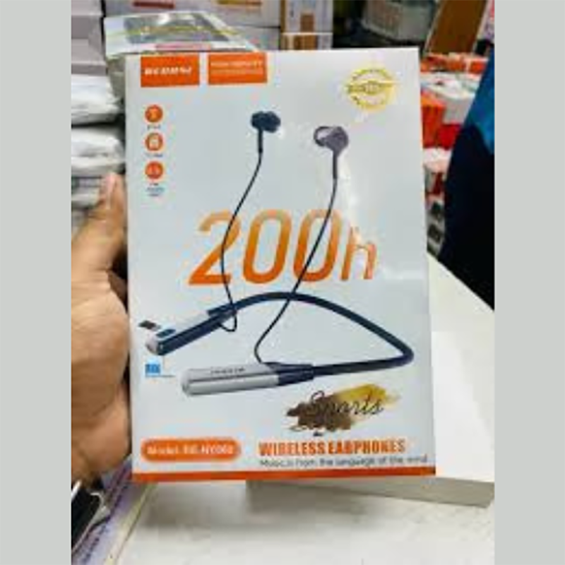 Picture of RECRSI RE-NY060 Wireless Neckband Earphones | 200-Hour Battery | HD Calls | Magnetic Design | TF Card Support | Type-C Charging | Sports & Gym Ready