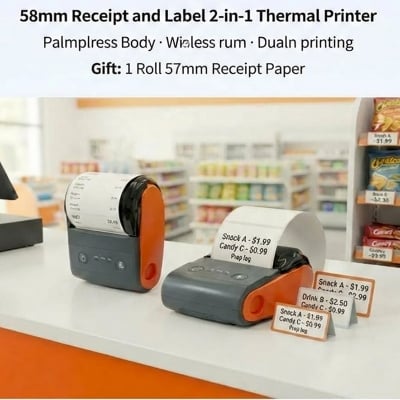 Picture of Mini 58mm Portable Thermal Printer – Bluetooth & USB POS Receipt & Label Printer, 2-Inch Paper width, 2000mAh Battery, Wireless Mobile Printer for Retail, Food Delivery, Warehouse & Ecommerce, Kitchen Copy