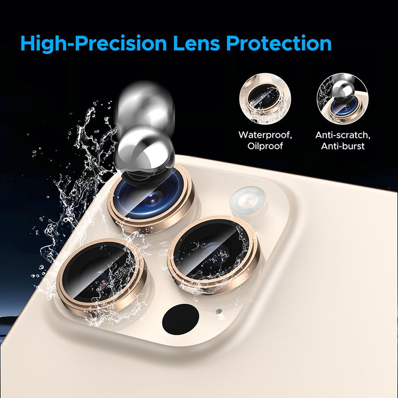 Picture of Kuzoom Metal Ring Camera Lens Protector for iPhone 11 / 12 Pro / 13 / 13 Mini/ 15 / 15 Plus / 15 Pro / 15 Pro Max/ 16 / 16 Plus / 16 Pro/ 16 Pro Max / 17 Pro Max  | HD Glass Camera Protection