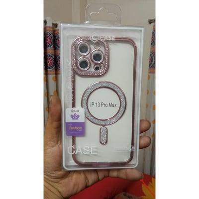 Picture of Glitter Diamond Wireless Charger Phone Cover for iphone 13 Pro Max Magnetic case with Camera Protector