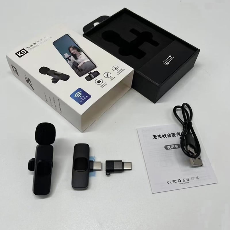 Picture of K9 Dual Wireless Lavalier Microphone 2 Mic Set for Mobile | Type-C/Lightning Plug & Play | Noise Reduction Vlog Interview Mic for Android iPhone