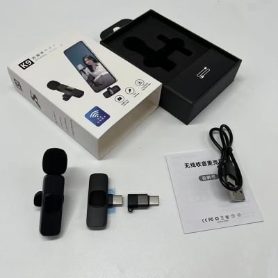 Picture of K9 Dual Wireless Lavalier Microphone 2 Mic Set for Mobile | Type-C/Lightning Plug & Play | Noise Reduction Vlog Interview Mic for Android iPhone