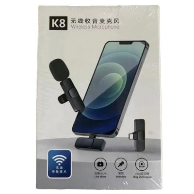 Picture of K8 Wireless Microphone High Quality Collar Clip Lapel Lavalier Recording Mobile Microphone for Android iPhone Live Vlog Podcast Interview YouTube Video Recording Plug & Play Noise Reduction Mini Mic