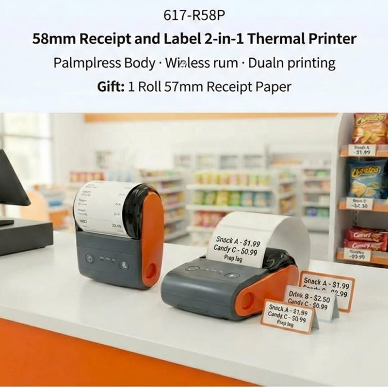 Picture of Mini 58mm Portable Thermal Printer – Bluetooth & USB POS Receipt & Label Printer, 2-Inch Paper width, 2000mAh Battery, Wireless Mobile Printer for Retail, Food Delivery, Warehouse & Ecommerce, Kitchen Copy