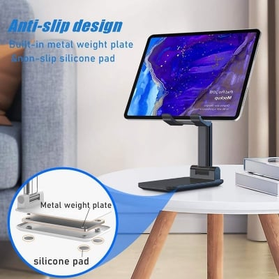 Picture of High Quality Nuoxin Angle Height Adjustable Cell Phone Holder with Silicon Pad for Desk Fully Foldable Portable Mobile Phone Tablet Stand