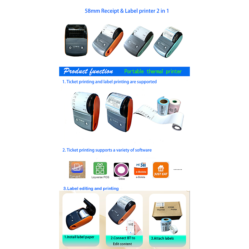 Picture of Mini 58mm Portable Thermal Printer – Bluetooth & USB POS Receipt & Label Printer, 2-Inch Paper width, 2000mAh Battery, Wireless Mobile Printer for Retail, Food Delivery, Warehouse & Ecommerce, Kitchen Copy