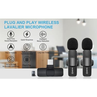 Picture of BOYA BY-MW3 Dual Wireless Microphone Type-C Lavalier Mic for Android Phone | Plug & Play Noise Reduction Recording Mic for Live Streaming, Vlog, Interview, Podcast, YouTube, Facebook Live