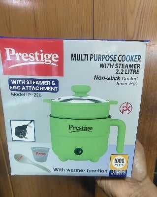Picture of 2L Prestige Multi Purpose Electric Cooker with Steamer – 900W, Non-stick Inner Pot, Rice Cooker, Noodles, Egg Boiler, Steamer With Free Measurement Cup+Spoon