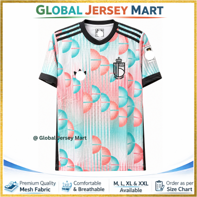 Picture of Belgium Away Jersey 2024/25 –   Qualifiers Patch – Short Sleeve Football Jersey – Belgium National Team Fan Shirt (Multicolor/Black Trim) - Multicolor