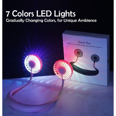 Picture of Portable and Wearable Sport USB hanging 7 Blade 2000mAH Neck Rechargeable Mini Fan with Led Light
