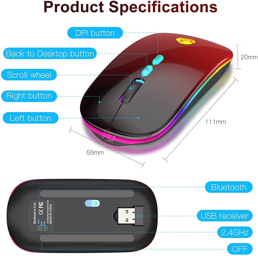 Picture of AeroClick Ultra-Slim 2.4GHz & Bluetooth Ergonomic LED Gaming Mouse