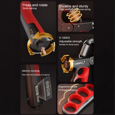Picture of 1 pis 10-100Kg Adjustable Hand Gripper Heavy Hand Strengthner High Quality Non Slip Griper Professional Hand Exercise Finger Muscle Recovery Electronic Counting 4 Digit Display Home Gym Equipment Wrist Trainer Finger Fitness - 4 Finger Model